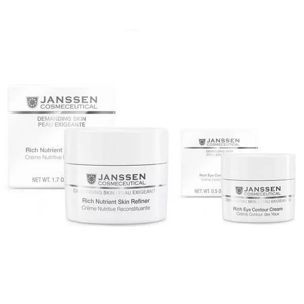 Janssen Cosmetics Набор для питания кожи: крем SPF15 50 мл + крем для век 15 мл (Janssen Cosmetics, Demanding skin) питательный дневной крем для лица spf 20 термальный источник авокадо макадамия 50 мл