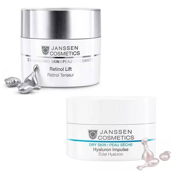 Janssen Cosmetics Набор Anti-age: концентрат с гиалуроновой кислотой 10 шт + капсулы с ретинолом 10 шт (Janssen Cosmetics, Capsules) капсулы стройность с метабиотиками 2 шт