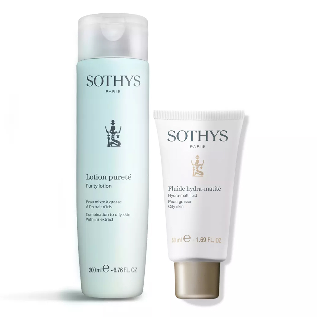 Sothys Набор для жирной кожи лица: флюид 50 мл + тоник 200 мл (Sothys, Oily Skin) arkadia лосьон эксфолиант oily home для лица с 2% салициловой кислоты для жирной комбинированной проблемной кожи 200 мл