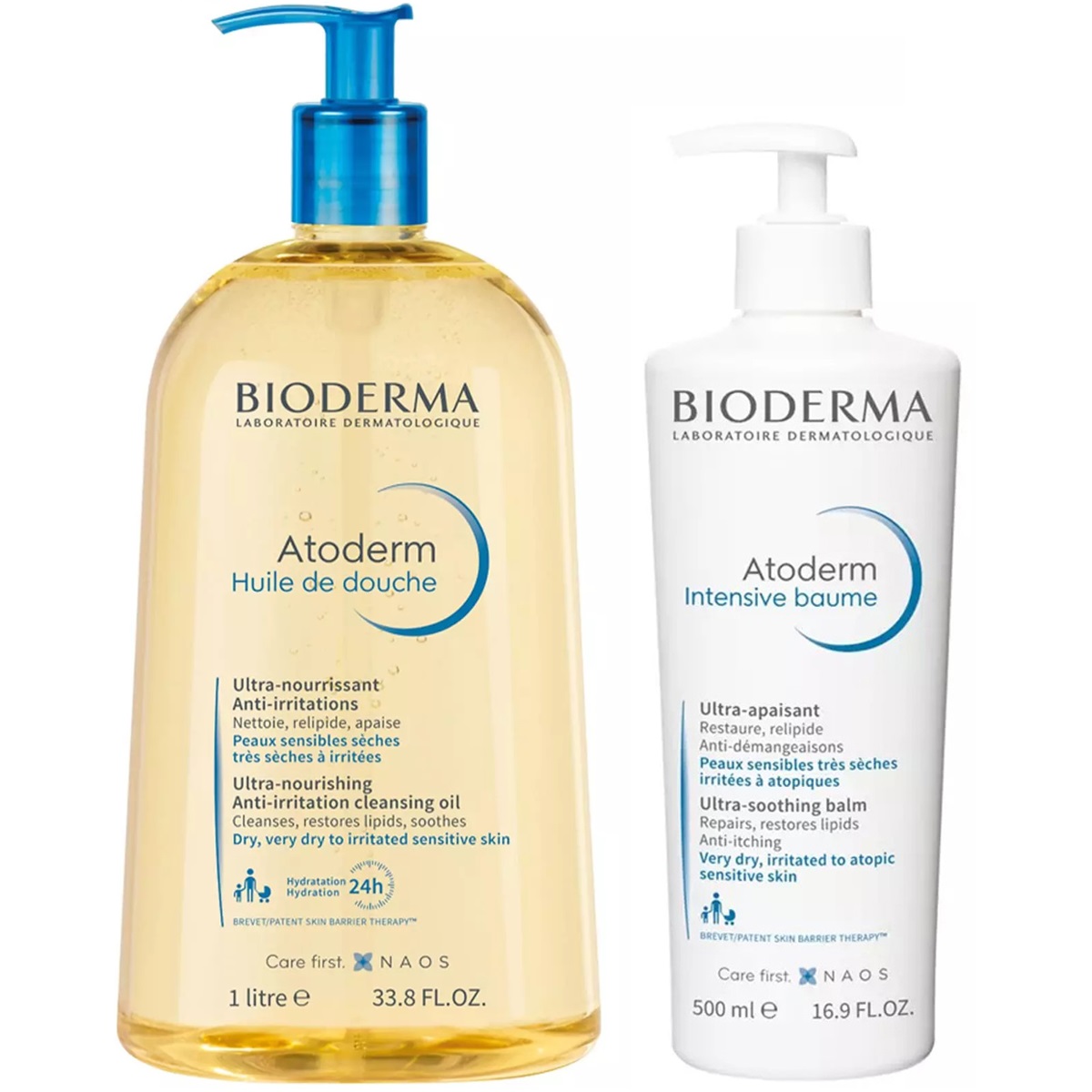 Bioderma Набор для ежедневного ухода для тела: бальзам, 500 мл + масло для душа, 1 л (Bioderma, Atoderm) bioderma бальзам интенсив 200 мл bioderma atoderm