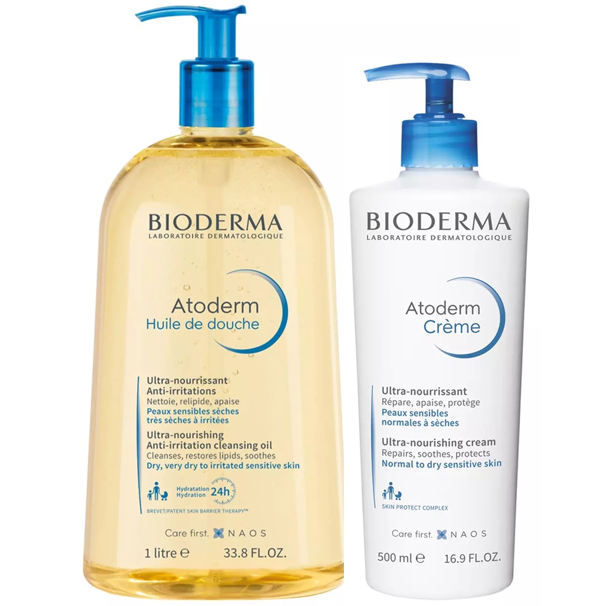 Биодерма Набор для ухода за телом: масло для душа, 1 л + крем, 500 мл (Bioderma, Atoderm) фото 0
