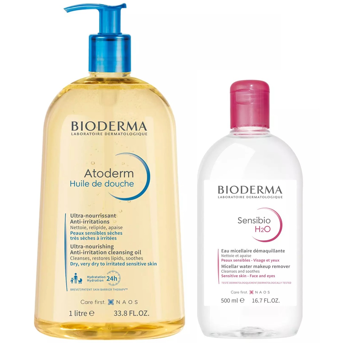 Bioderma Набор бестселлеров масло для душа, 1 л  мицеллярная вода, 500 мл. фото