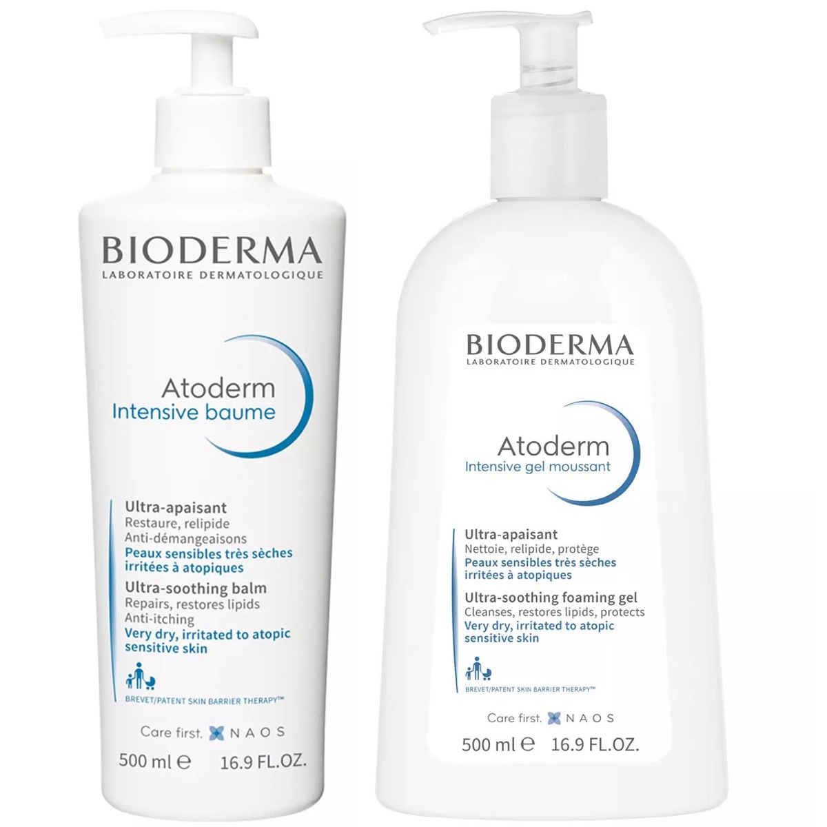 Биодерма Набор для сухой кожи тела: бальзам, 500 мл + гель, 500 мл (Bioderma, Atoderm) фото 0