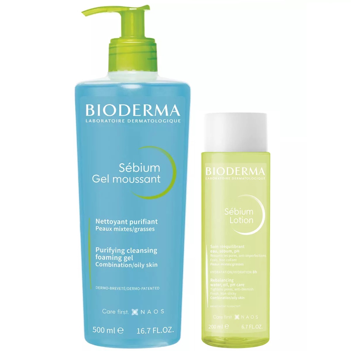 Bioderma Набор для очищения жирной кожи: гель, 500 мл + лосьон, 200 мл (Bioderma, Sebium) средство для очищения пор sebium для комбинированной и жирной кожи 30 мл bioderma