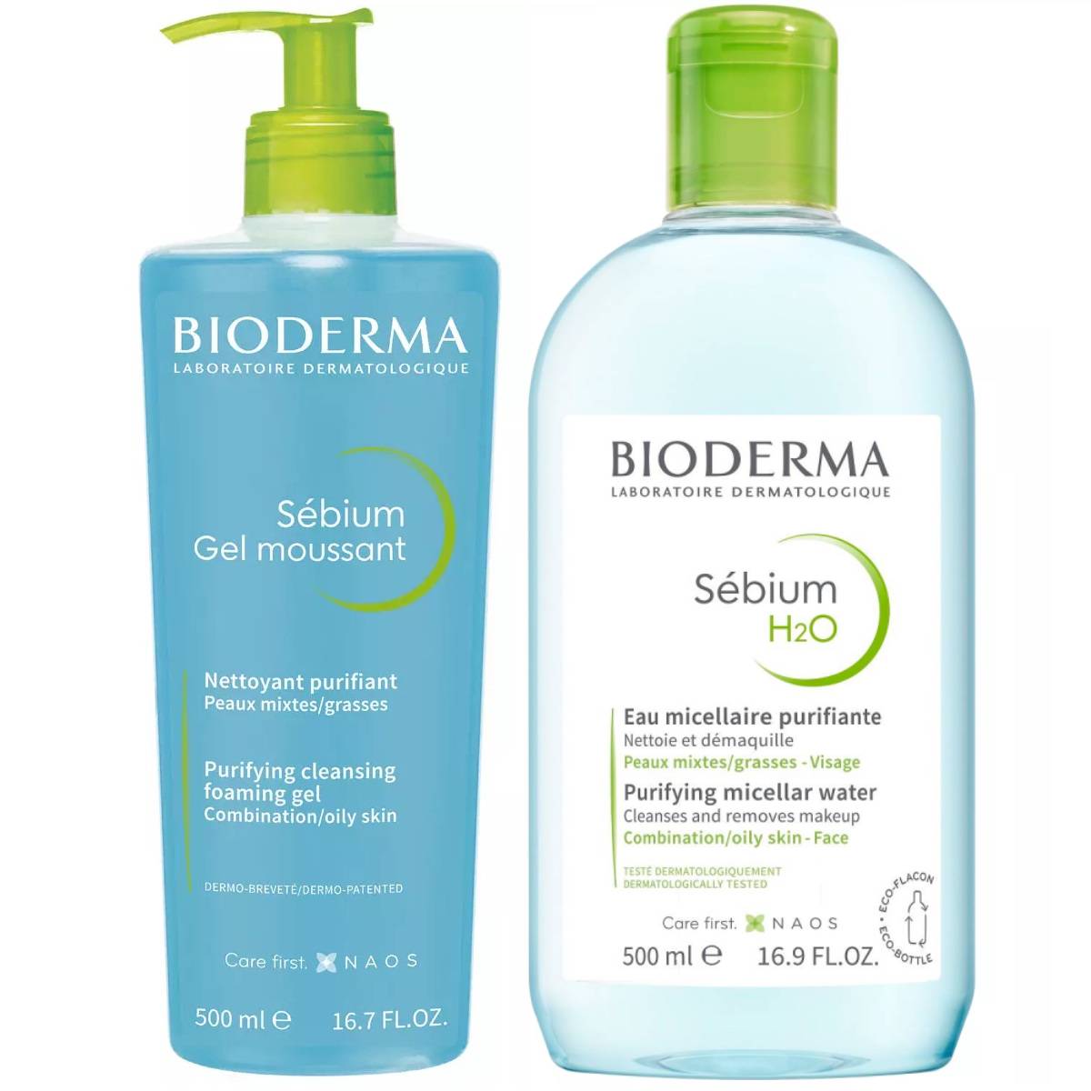 Биодерма Набор очищающий: гель, 500 мл + мицеллярная вода, 500 мл (Bioderma, Sebium) фото 0