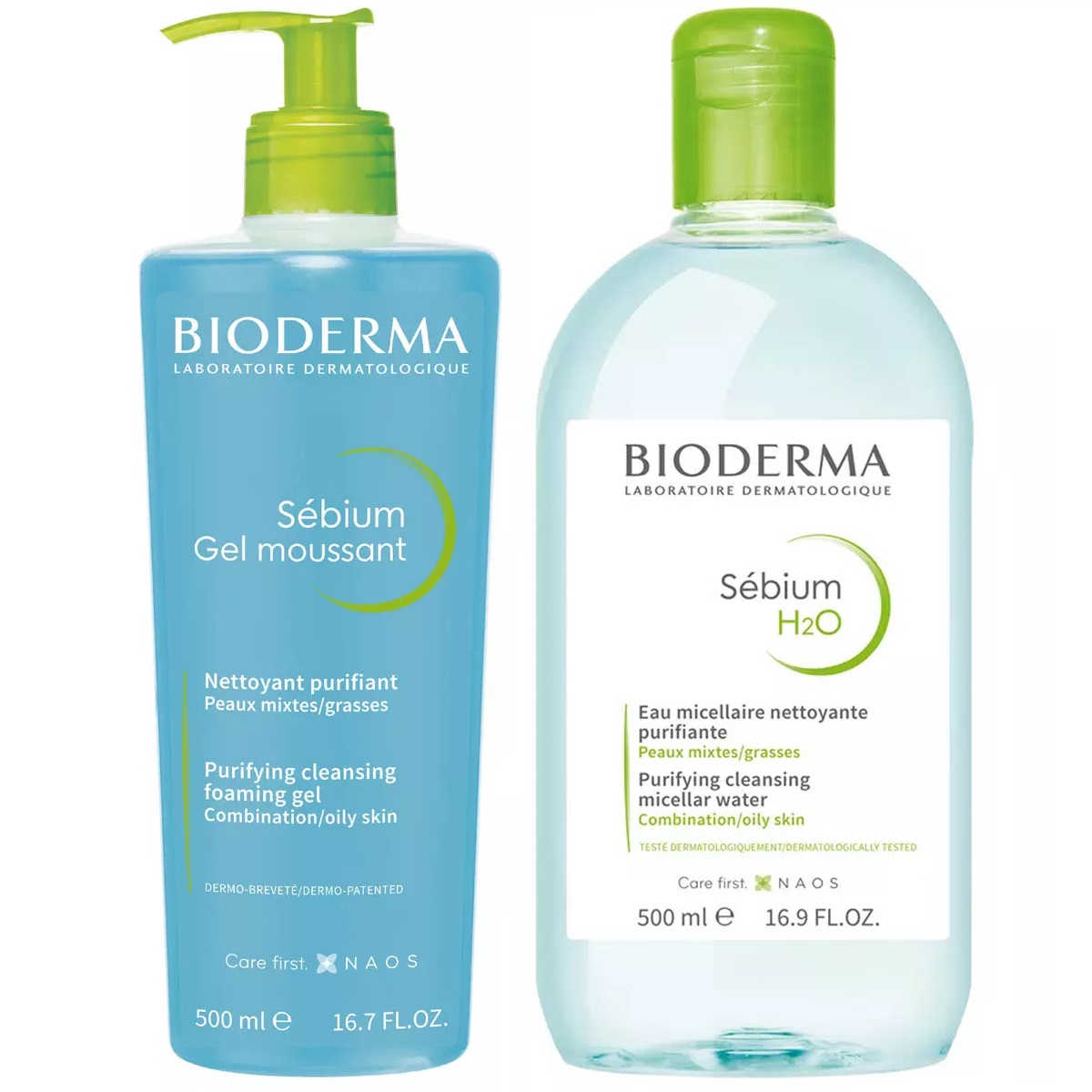 Bioderma Набор очищающий: гель, 500 мл + мицеллярная вода, 500 мл (Bioderma, Sebium) bioderma набор для очищения жирной кожи гель 500 мл лосьон 200 мл bioderma sebium