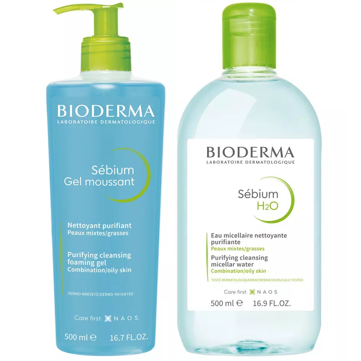 Bioderma Набор очищающий: гель, 500 мл + мицеллярная вода, 500 мл (Bioderma, Sebium) bioderma набор средств для проблемной кожи гель 200 мл гель крем 30 мл лосьон 200 мл мицеллярная вода 250 мл bioderma sebium