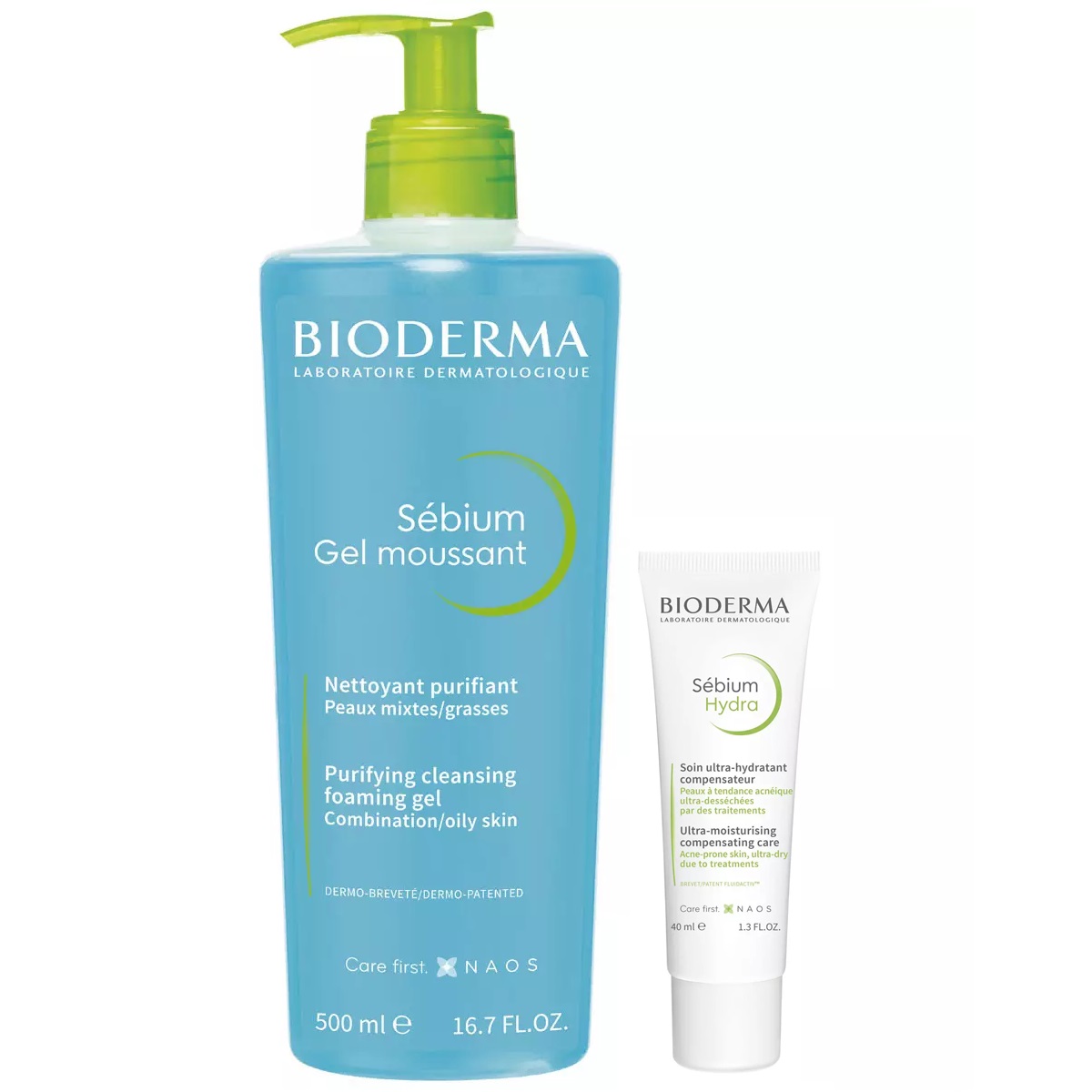 Bioderma Набор для увлажнения жирной кожи: крем, 40 мл + гель, 500 мл (Bioderma, Sebium) bioderma набор для жирной кожи гель 500 мл крем 30 мл bioderma sebium