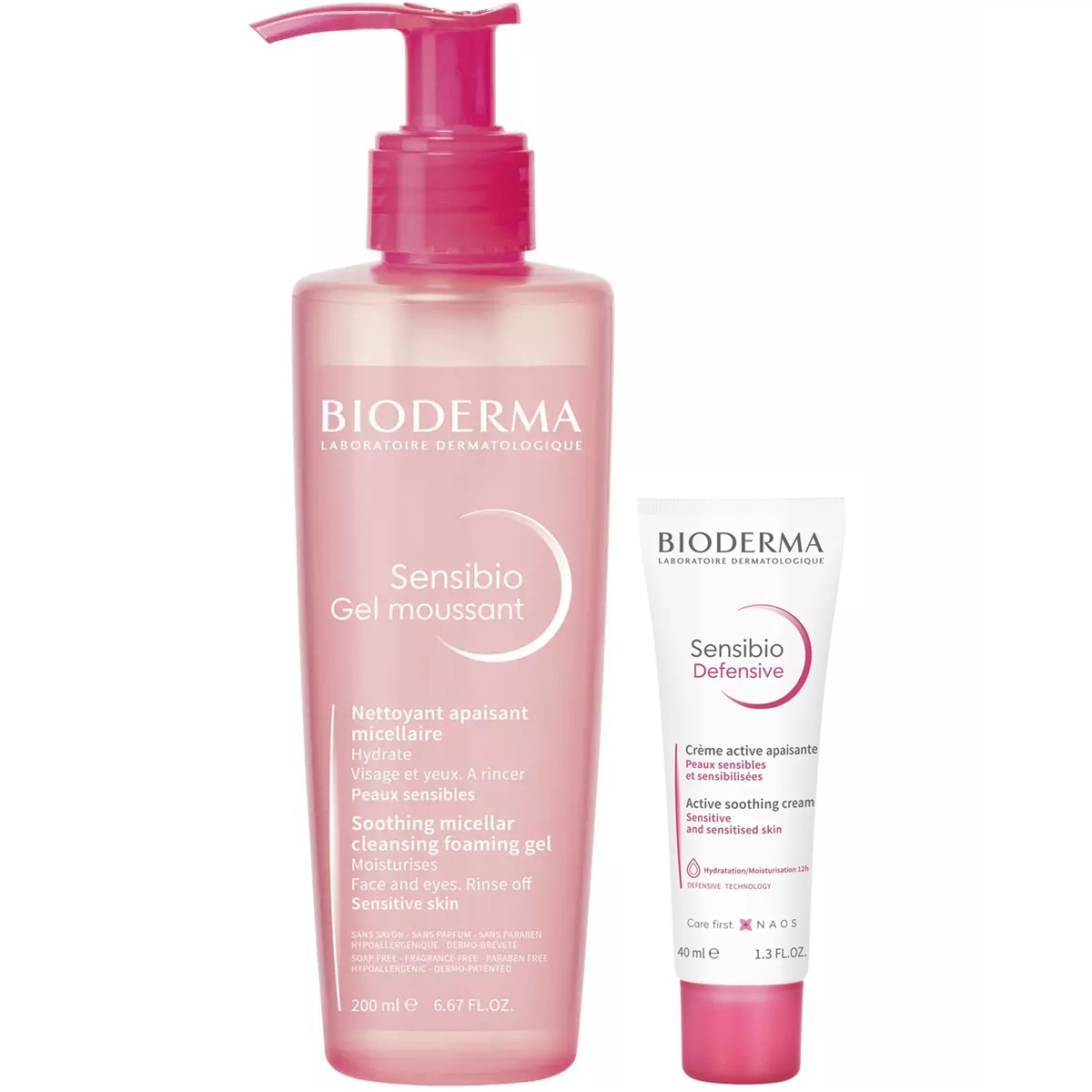 Bioderma Набор для ухода за чувствительной кожей: гель, 200 мл + крем, 40 мл (Bioderma, Sensibio) гель для умывания bioderma очищающий гель против раздражения и шелушения кожи sensibio ds