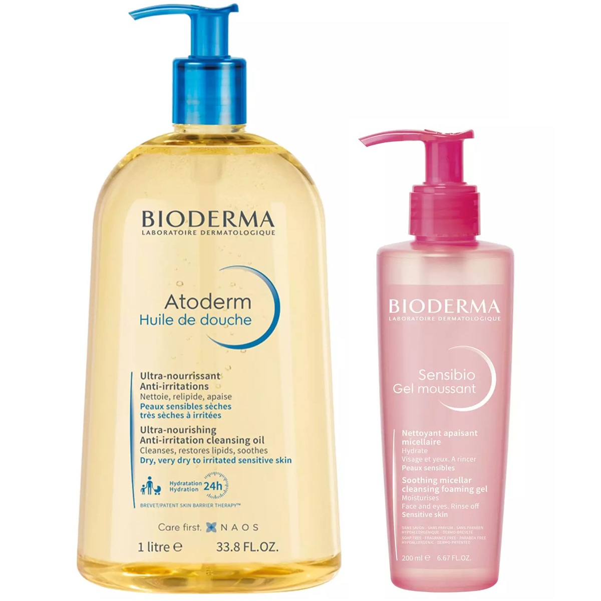 Bioderma Набор для комплексного ухода: масло для душа, 1 л + очищающий гель, 200 мл (Bioderma, Atoderm)