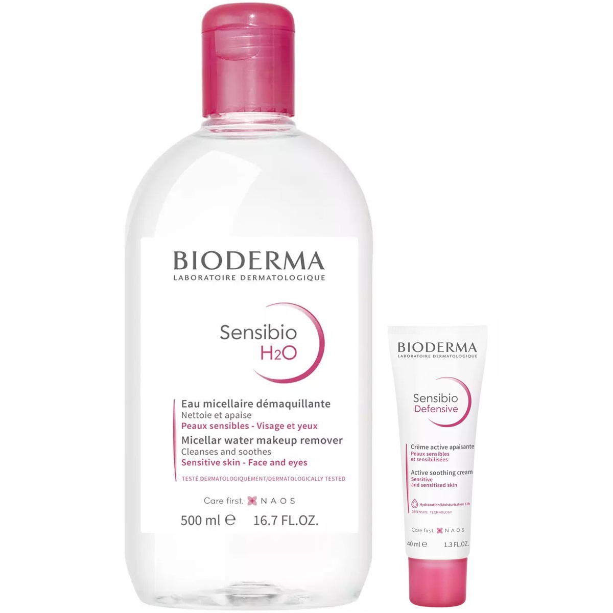 Bioderma Набор для чувствительной кожи: мицеллярная вода, 500 мл + крем, 40 мл (Bioderma, Sensibio) bioderma легкий крем для чувствительной кожи defensive 40 мл bioderma sensibio