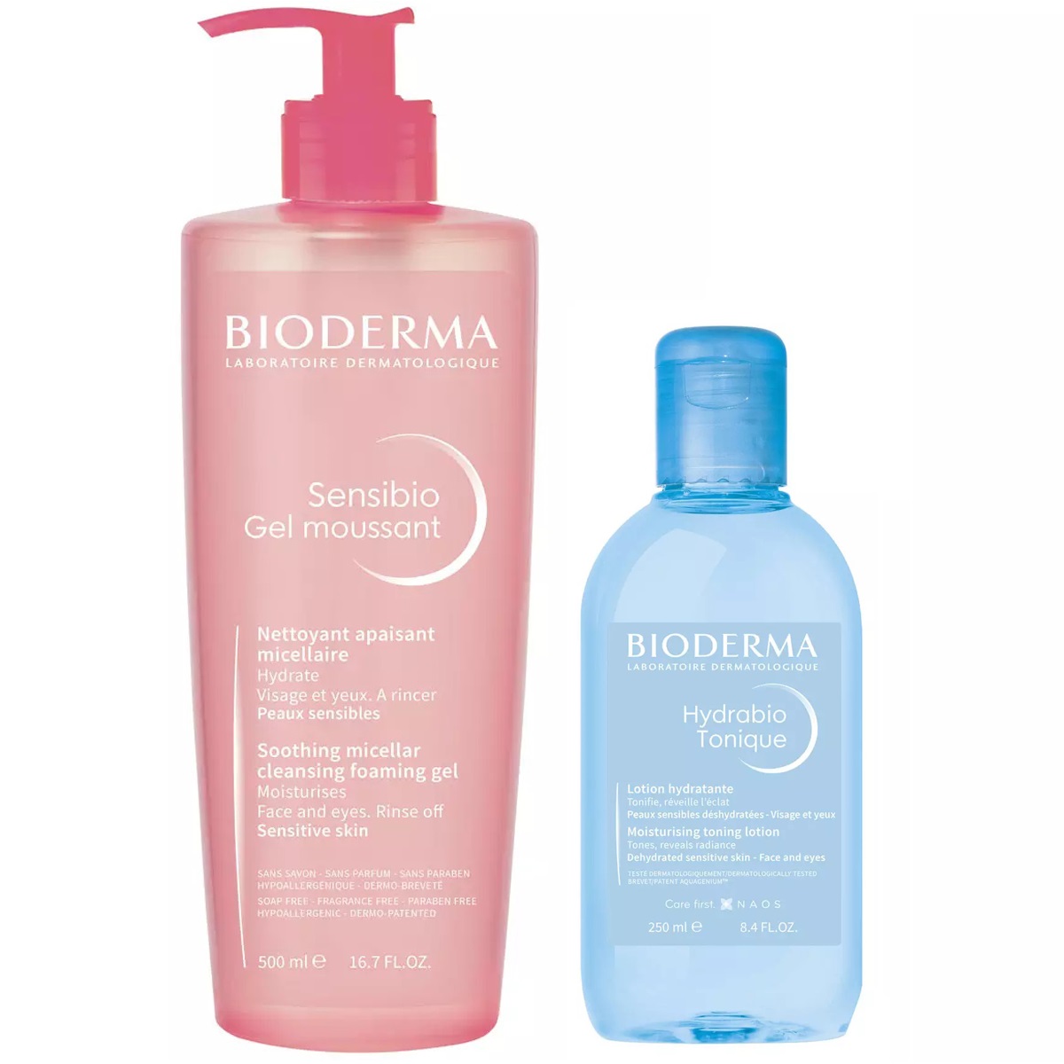 Bioderma Набор для очищения и увлажнения кожи: лосьон, 250 мл + гель, 500 мл (Bioderma, Sensibio) лосьон для лица bioderma hydrabio гидрабио 250 мл тонизирующий увлажняющий