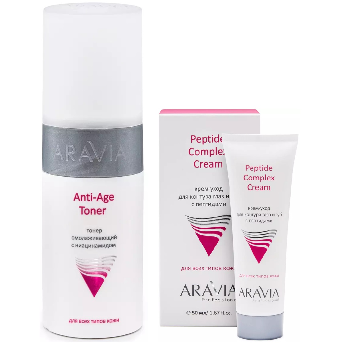 Aravia Professional Набор Anti-Age: крем-уход для контура глаз и губ, 50 мл + тонер 150, мл (Aravia Professional, Уход за лицом) крем уход для контура глаз и губ с пептидами peptide complex cream 50мл