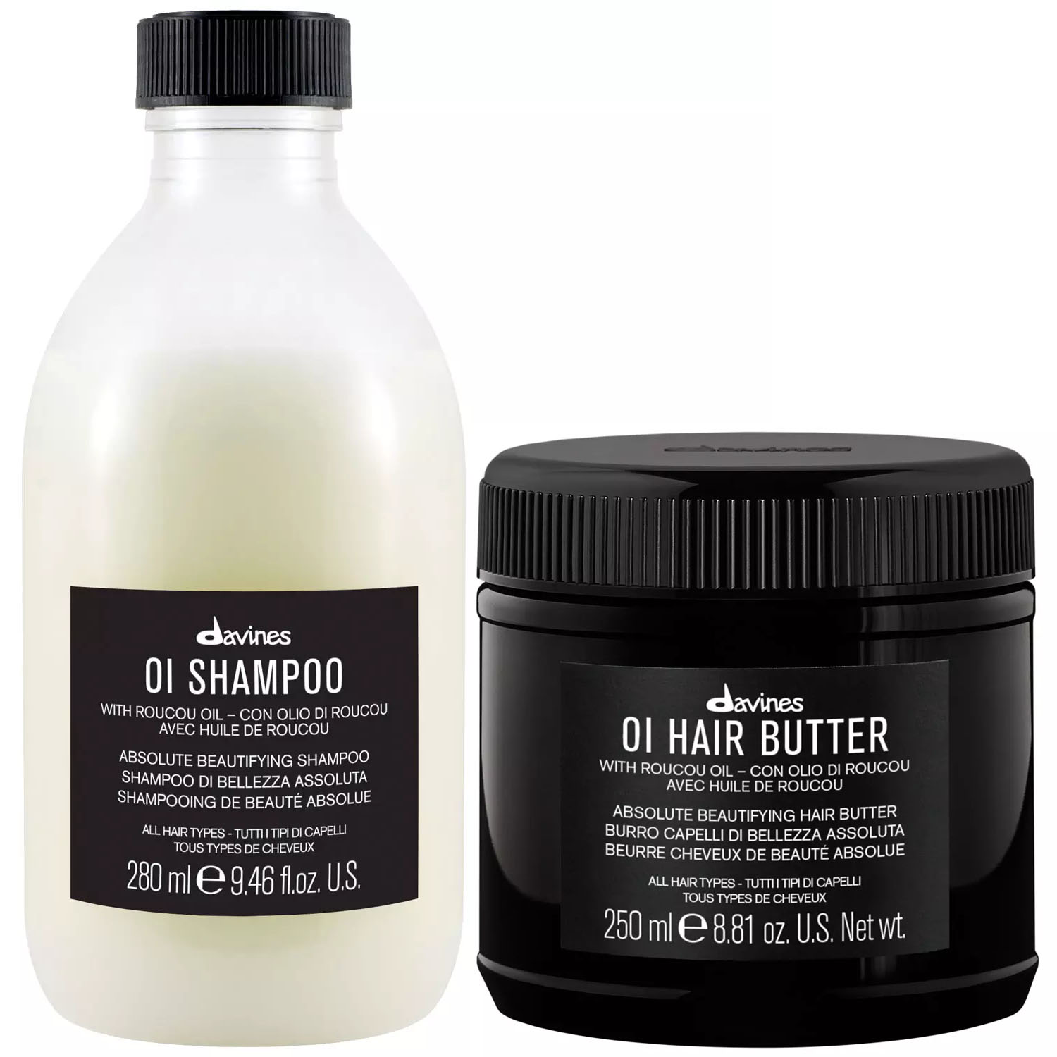 Davines Набор для увлажнения волос: шампунь 280 мл + питательное масло 250 мл (Davines, OI)