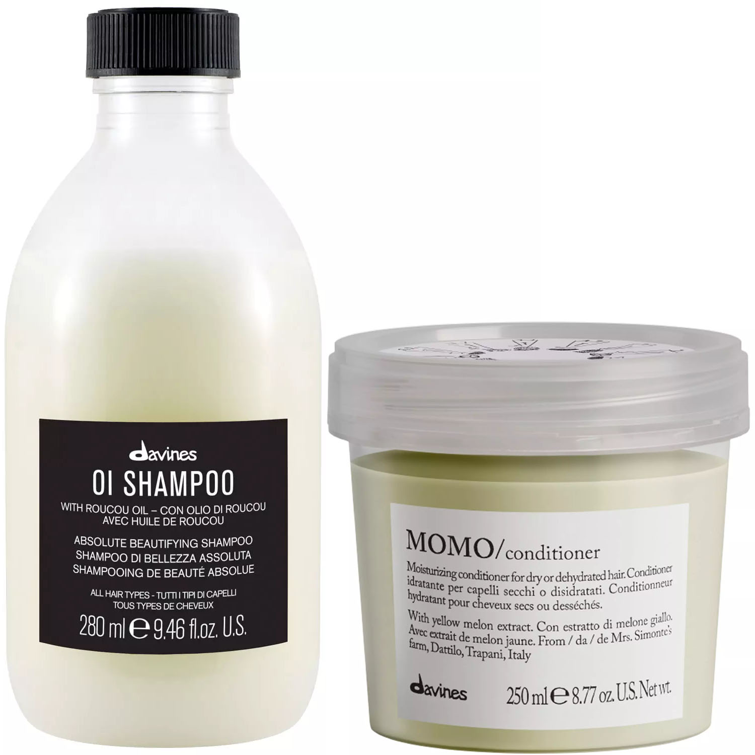 Davines Набор для увлажнения волос: шампунь 280 мл + кондиционер 250 мл (Davines, OI) momo conditioner увлажняющий кондиционер 1000 мл