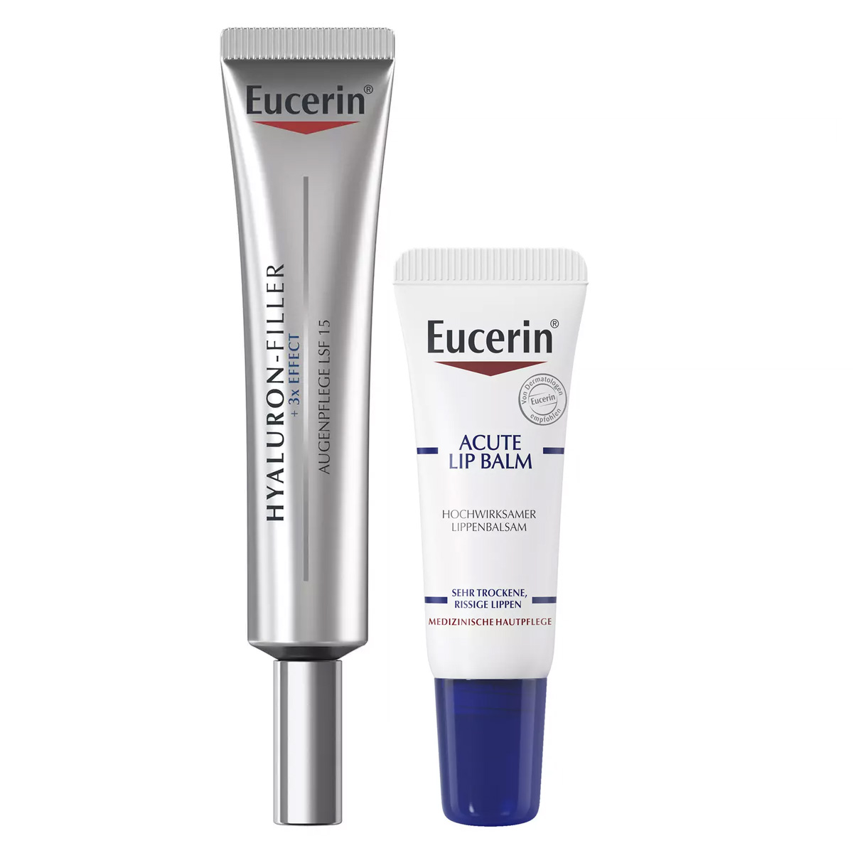 Eucerin Набор успокаивающий: крем для кожи вокруг глаз 15 мл + бальзам для губ 10 мл (Eucerin, Hyaluron-Filler) успокаивающий и увлажняющий бальзам для губ eucerin acute 10 мл