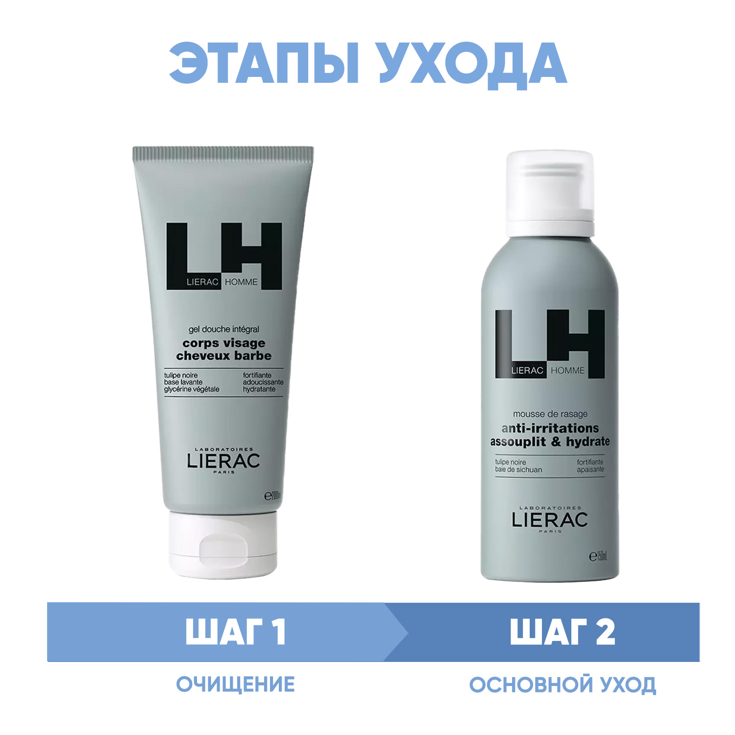 Lierac Программа Homme очищение и основной уход  гель для душа 200 мл  пена для бритья 150 мл. фото