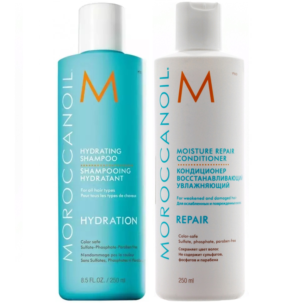 Moroccanoil Набор Увлажнение и восстановление: шампунь 250 мл + кондиционер 250 мл (Moroccanoil, Hydration) шампунь восстанавливающий для окрашенных и поврежденных волос beautydose hd 01 250 мл