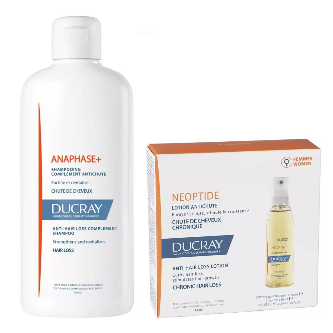 Ducray Набор против выпадения волос: шампунь 400 мл + лосьон от выпадения волос для женщин 3 x 30 мл (Ducray, Anaphase+)