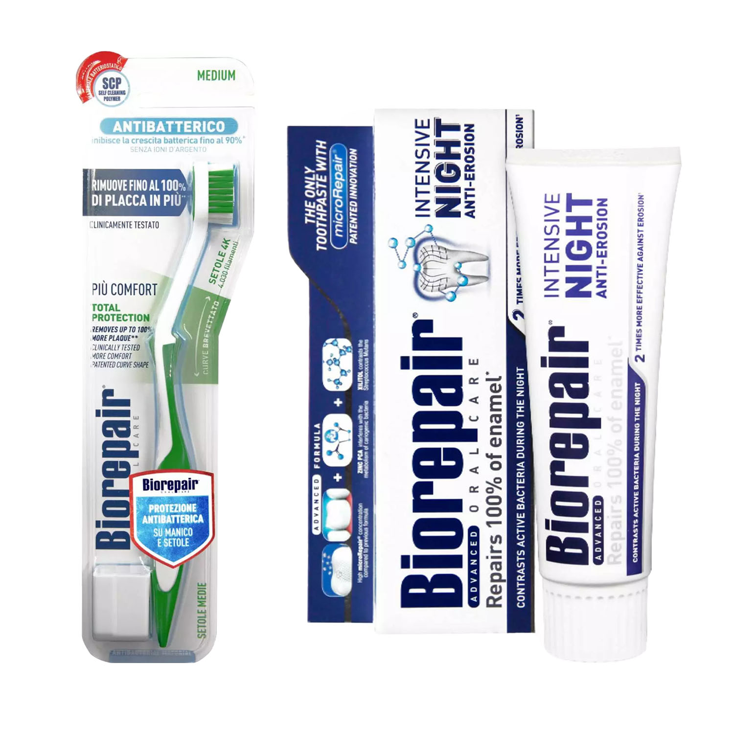 Biorepair Набор для ночного восстановления зубов: зубная паста 75 мл + зубная щетка (Biorepair, Ежедневная забота)