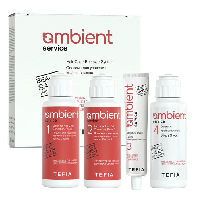 Tefia Система для удаления краски с волос: состав 1, состав 2, крем-окислитель 3х120 мл + паста обесцвечивающая 60 мл (Tefia, Ambient) оксид для краски для волос ambient tefia 9% 60мл