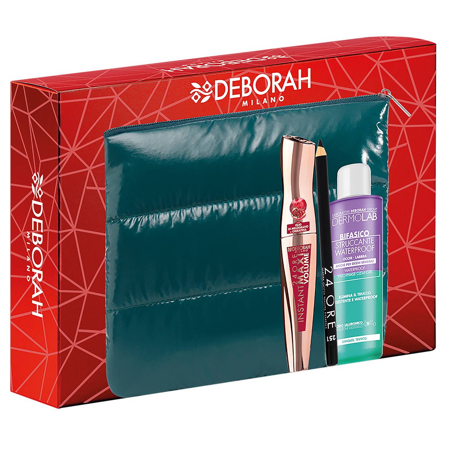 DEBORAH Подарочный набор № 1 в косметичке: тушь для ресниц Maxi Volume + карандаш для век + средство для снятия водостойкого макияжа (DEBORAH, Sets)