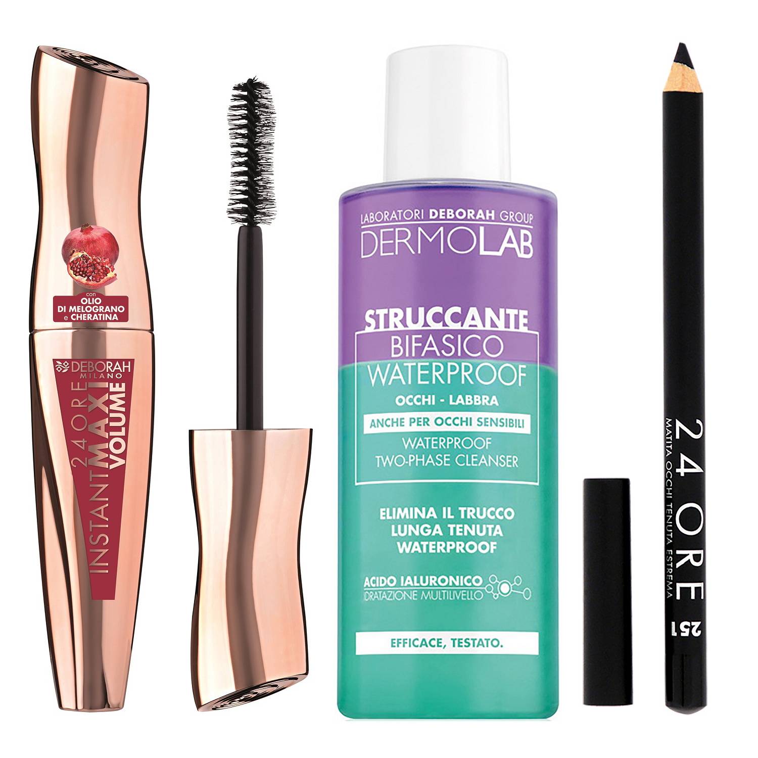 Дебора Подарочный набор № 1 в косметичке: тушь для ресниц Maxi Volume + карандаш для век + средство для снятия водостойкого макияжа (Deborah, Sets) фото 1