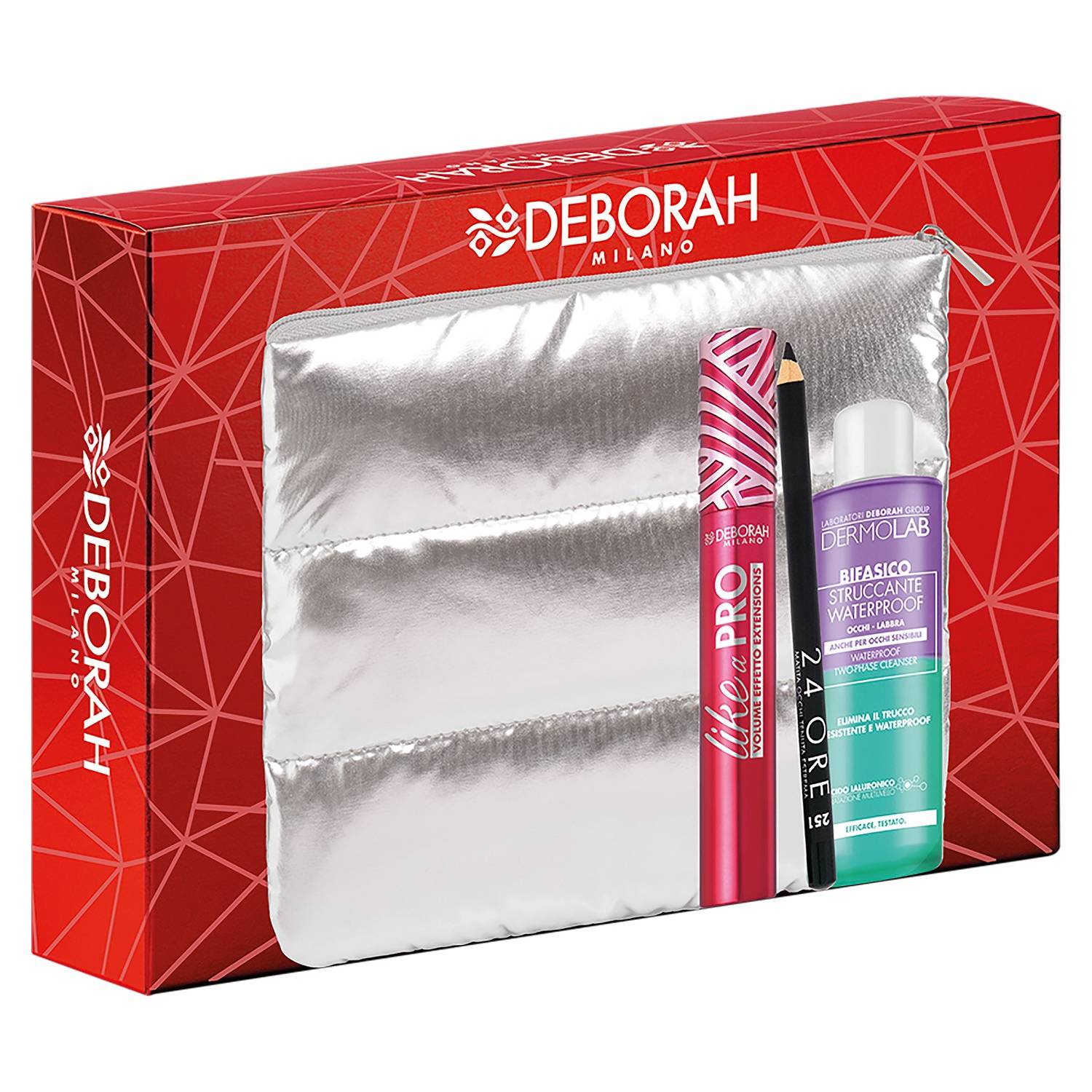 DEBORAH Подарочный набор № 3 в косметичке: тушь для ресниц Like A Pro + карандаш для век + cредство для снятия водостойкого макияжа (DEBORAH, Sets)