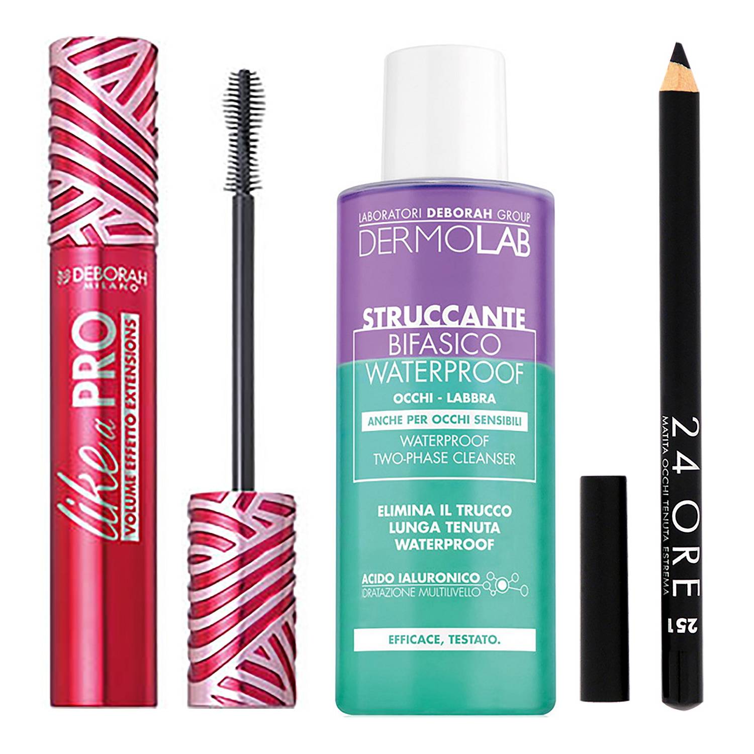 Дебора Подарочный набор № 3 в косметичке: тушь для ресниц Like A Pro + карандаш для век + cредство для снятия водостойкого макияжа (Deborah, Sets) фото 1