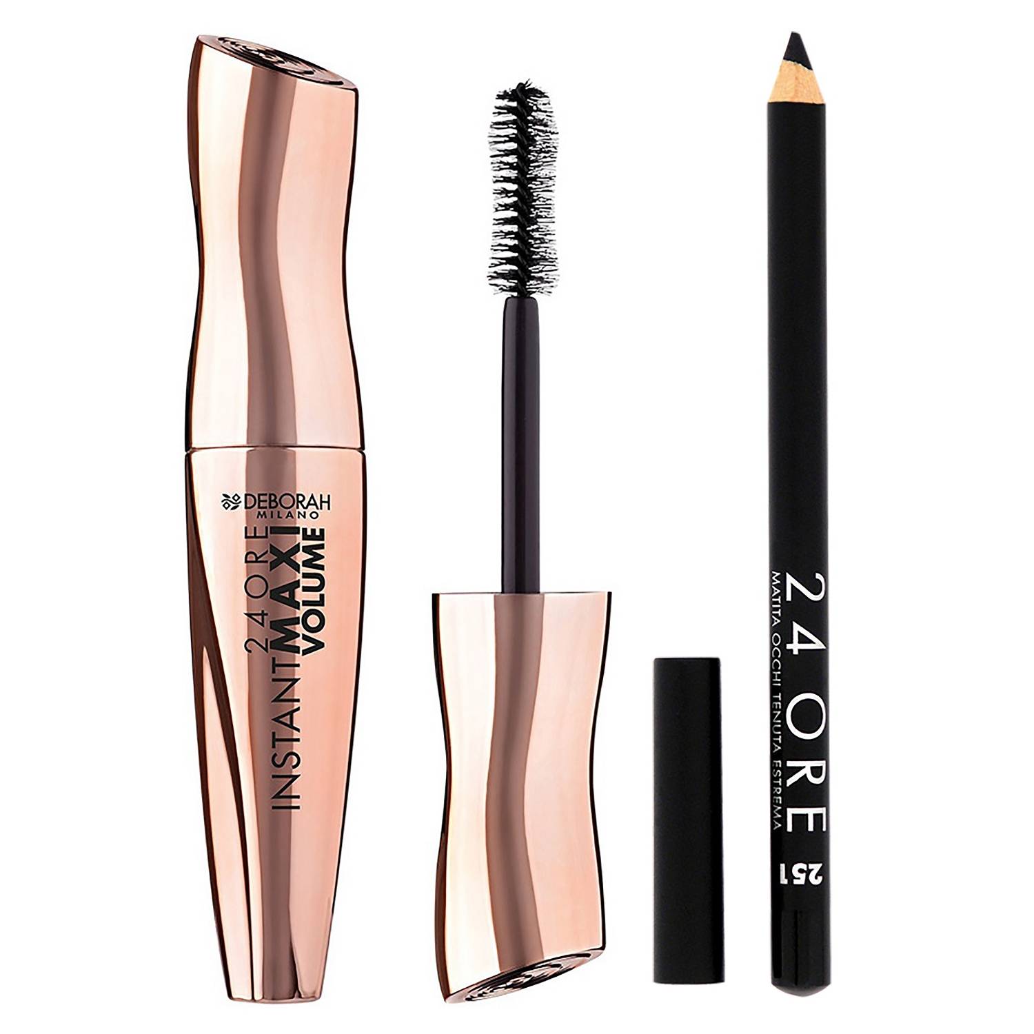 Дебора Подарочный набор № 3 в стальном футляре: тушь для ресниц 24Ore Instant Maxi Volume + карандаш для век 24Ore Long Lasting (Deborah, Sets) фото 1