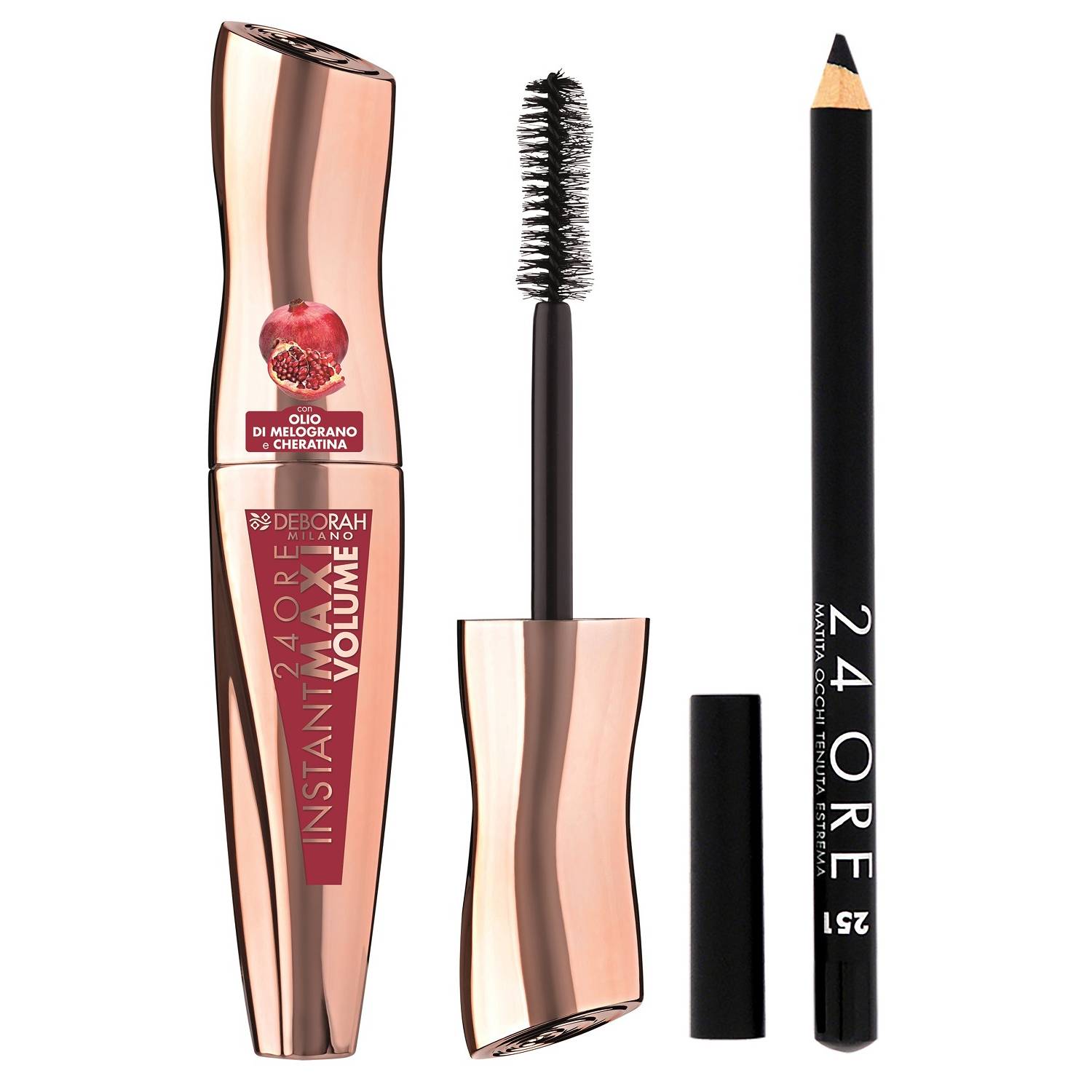 Дебора Подарочный набор № 3 в стальном футляре: тушь для ресниц 24Ore Instant Maxi Volume с гранатом + карандаш для век 24Ore Long Lasting (Deborah, Sets) фото 1