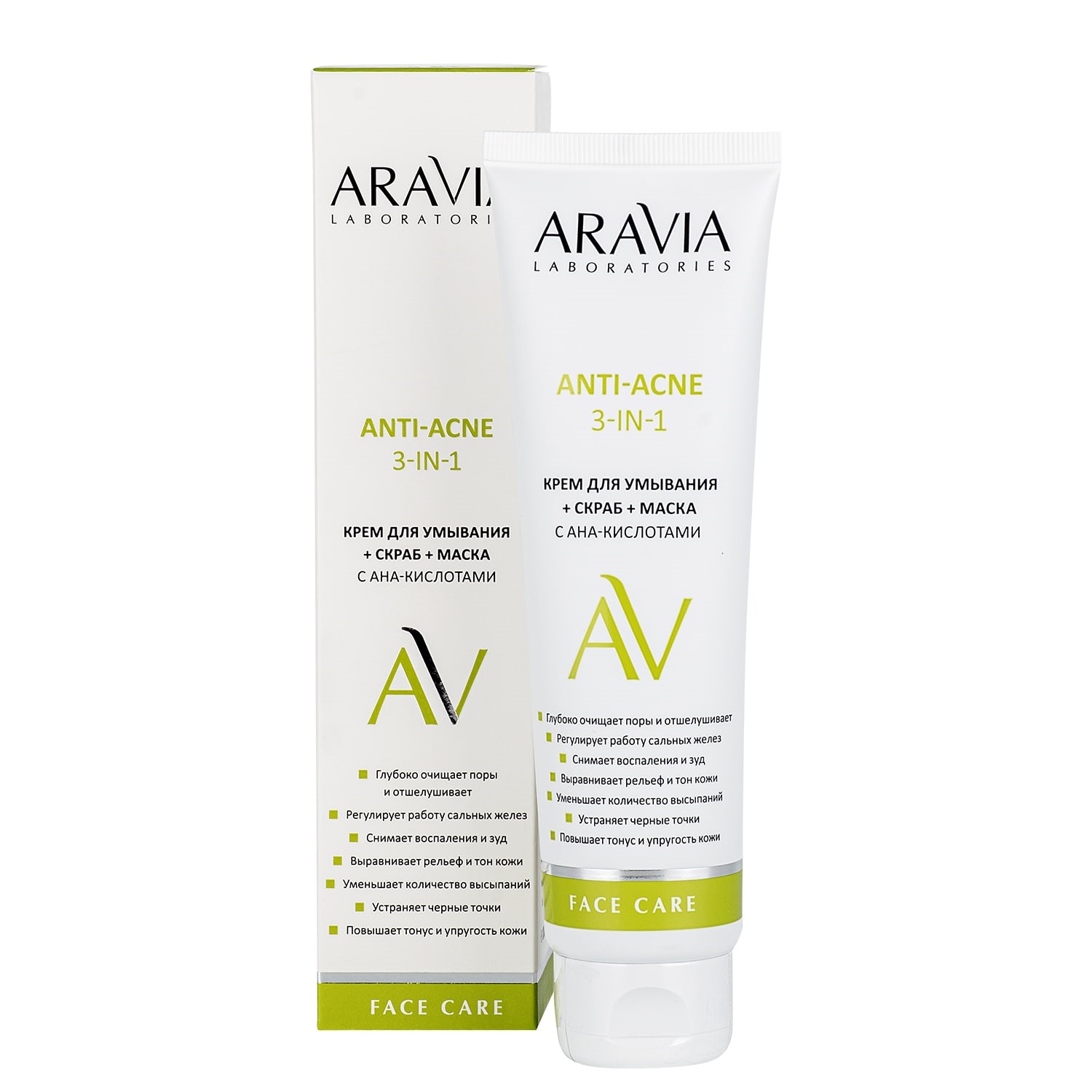 Aravia Laboratories Крем для умывания с AHA-кислотами 3 в 1 Anti-Acne, 100 мл (Aravia Laboratories, Уход за лицом)