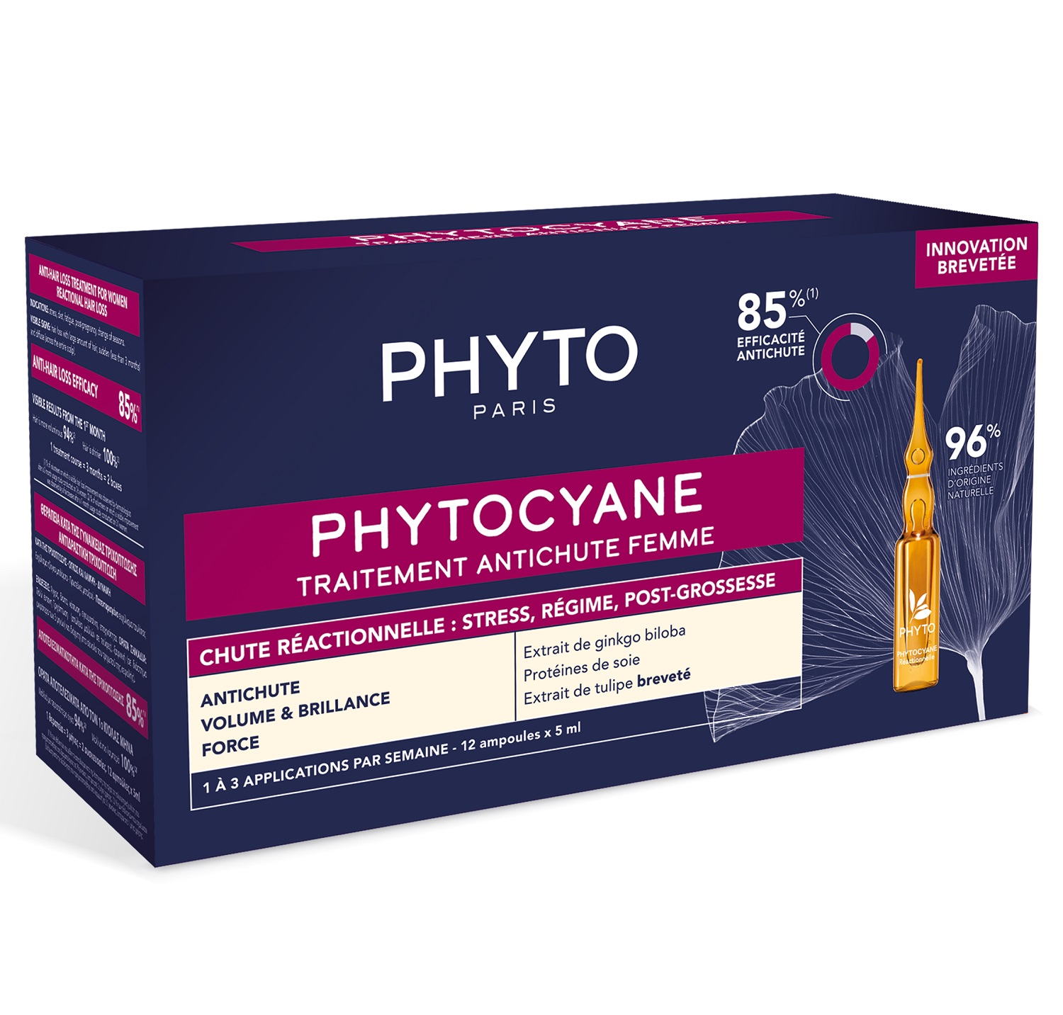 Phyto Сыворотка против выпадения волос для женщин, 12 ампул х 5 мл (Phyto, Phytocyane)