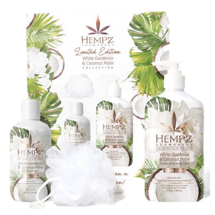 Hempz Подарочный набор Paradise Island Limited Edition: молочко 500 мл + гель для душа 237 мл + пуф для тела 1 шт (Hempz, Наборы)