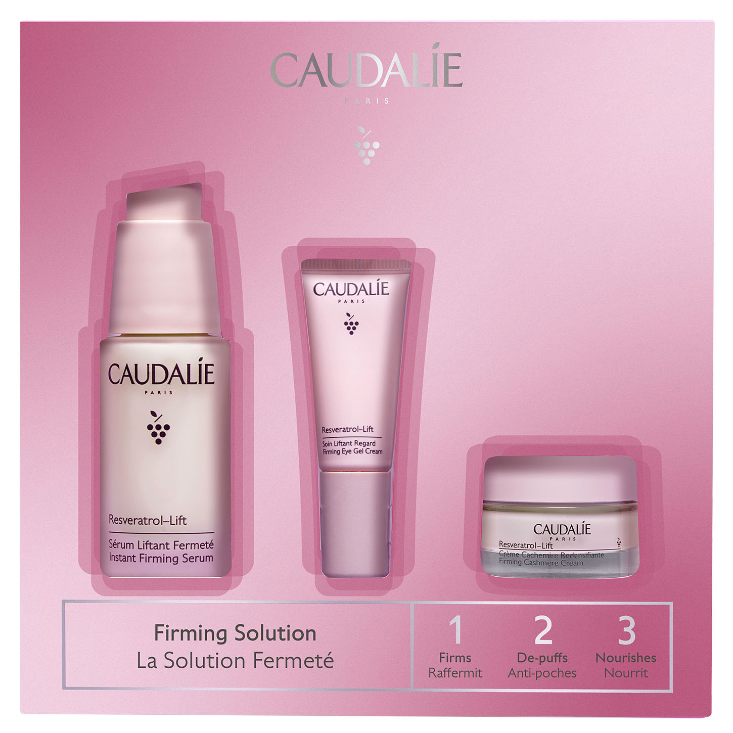 Caudalie Набор Resveratrol Lift 1,2,3 (укрепляющая сыворотка 30 мл + крем-гель для глаз с 5мл + крем-кашемир 15 мл) (Caudalie, Resveratrol Lift)