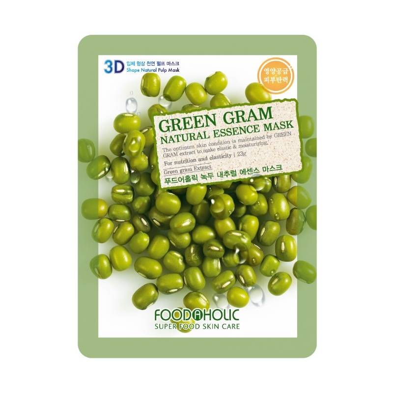 Food A Holic Тканевая 3D маска с экстрактом бобов мунг для упругости кожи Green Gram Natural Essence Mask, 23 г (Food A Holic, Face) цена и фото