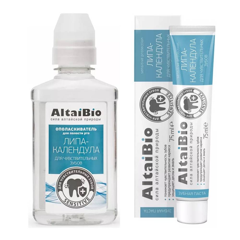 цена AltaiBio Набор для полости рта «Липа-календула»: зубная паста 75 мл + ополаскиватель 400 мл (AltaiBio, Для полости рта)