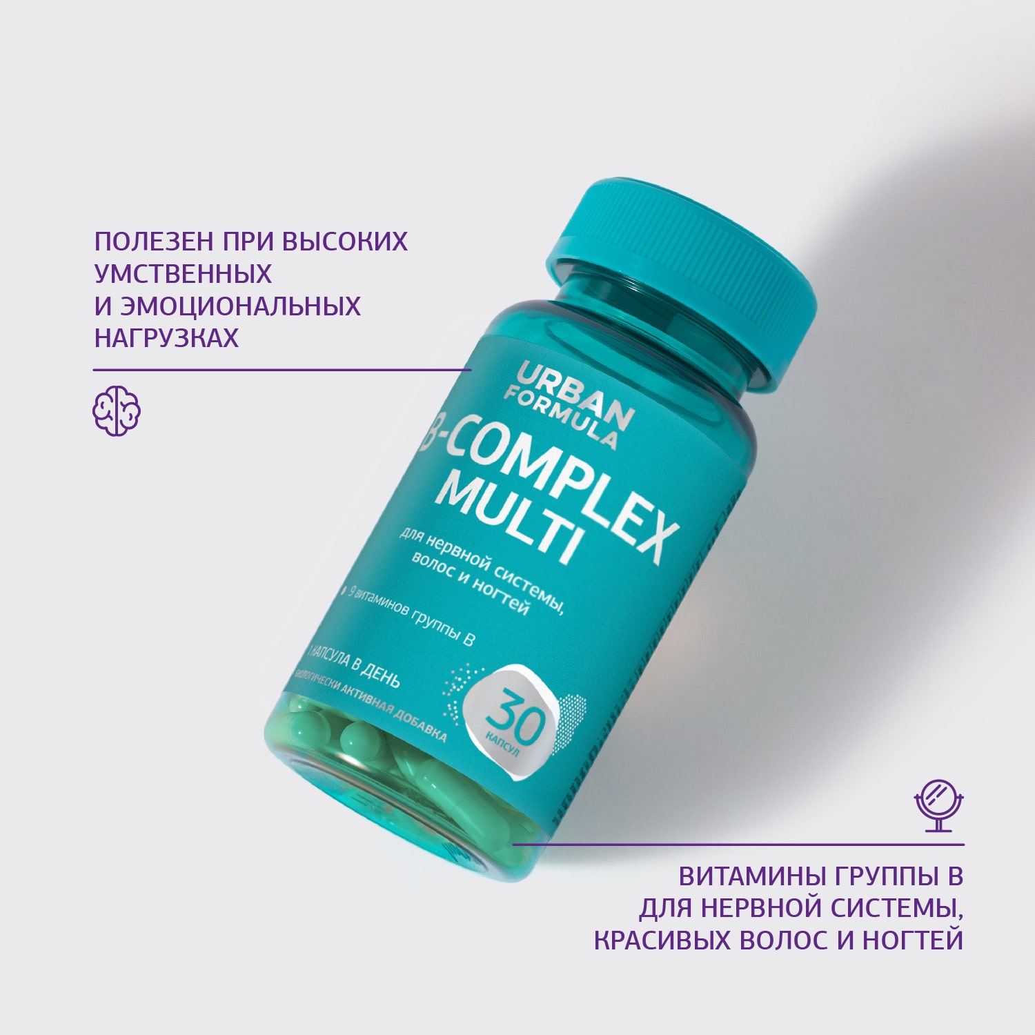 Урбан Формула Комплекс витаминов группы B для нервной системы, красивых волос и ногтей B-Complex Multi, 30 капсул (Urban Formula, Basic) фото 2