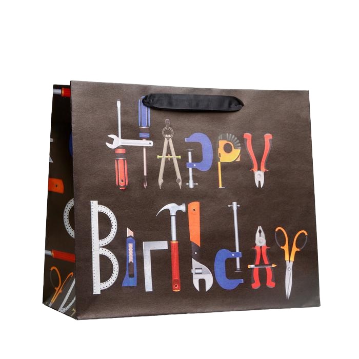  Пакет крафтовый горизонтальный Happy birthday 27 × 23 × 11.5 см (Подарочная упаковка, Пакеты) фото 0