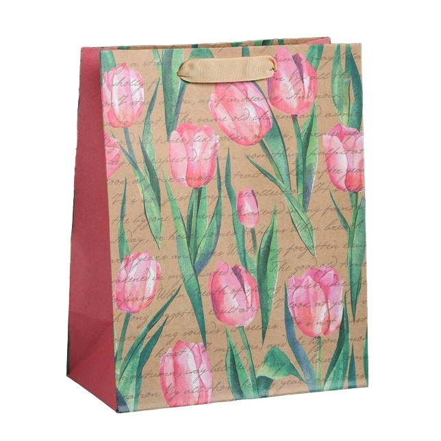 Купить Подарочная упаковка Пакет крафтовый вертикальный «Тюльпаны» 18 х 23 х 10 см (Подарочная упаковка, Пакеты)