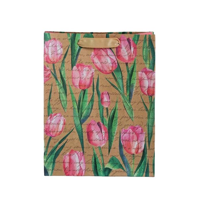  Пакет крафтовый вертикальный «Тюльпаны» 18 х 23 х 10 см (Подарочная упаковка, Пакеты) фото 1