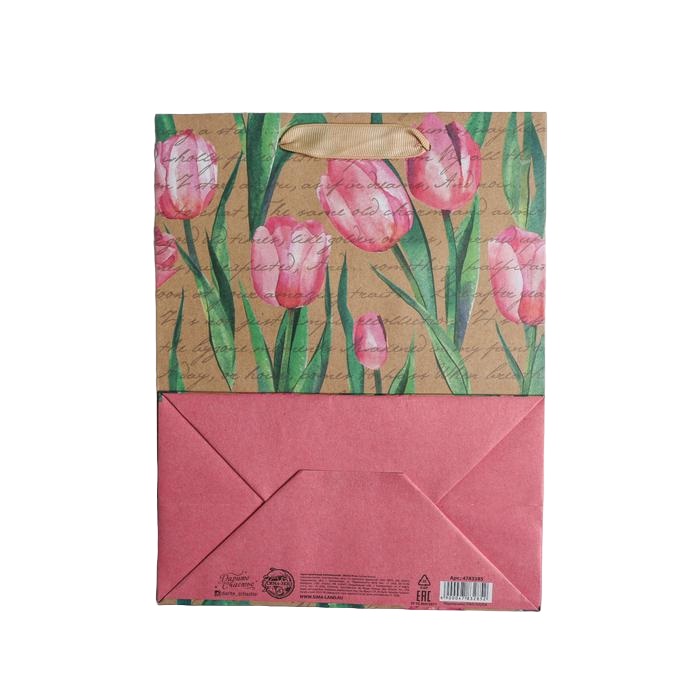  Пакет крафтовый вертикальный «Тюльпаны» 18 х 23 х 10 см (Подарочная упаковка, Пакеты) фото 3