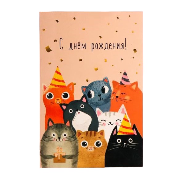  Открытка «С днем рождения!» 12 × 18 см, коты (Подарочная упаковка, Открытки) фото 0