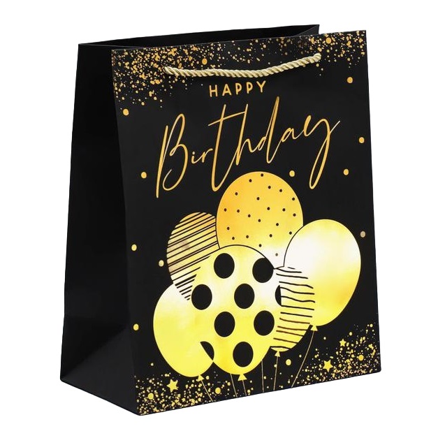  Пакет подарочный Happy Birthday чёрный крафт 23 × 27 × 11,5 см (Подарочная упаковка, Пакеты) фото 0