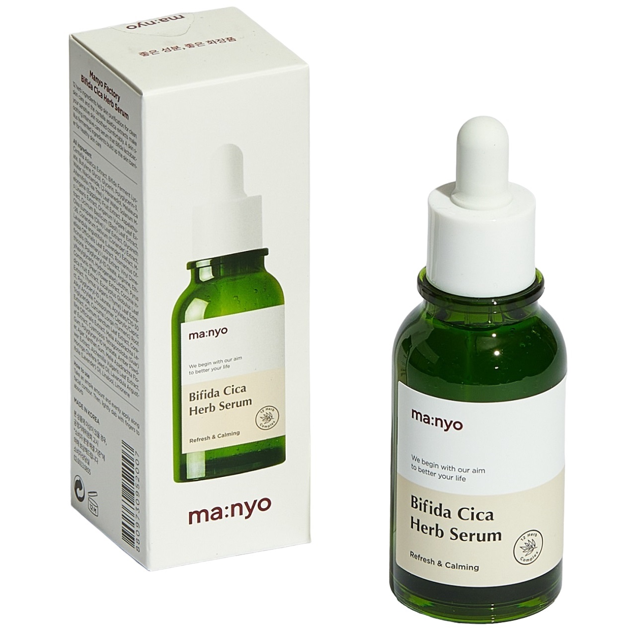 Manyo Увлажняющая сыворотка с травами для проблемной кожи лица Cica Herb Serum, 50 мл (Manyo, Bifida) manyo очищающий тонер с кислотами и лизатами для чувствительной кожи лица cica herb toner 210 мл manyo bifida