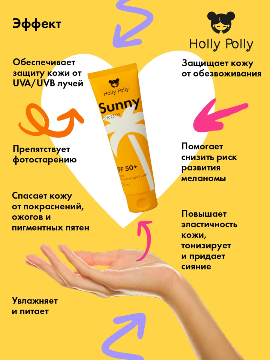 Холли Полли Солнцезащитный крем для лица и тела SPF50+, 200 мл (Holly Polly, Sunny) фото 3