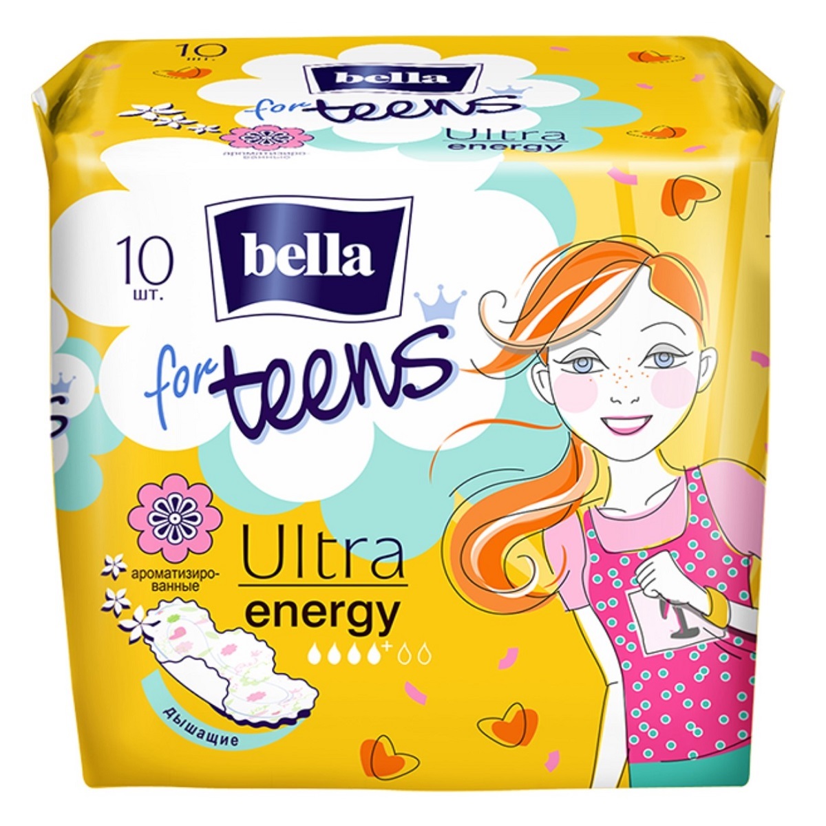 Bella Супертонкие ароматизированные прокладки для подростков Ultra Energy, 10 шт (Bella, Гигиенические прокладки)