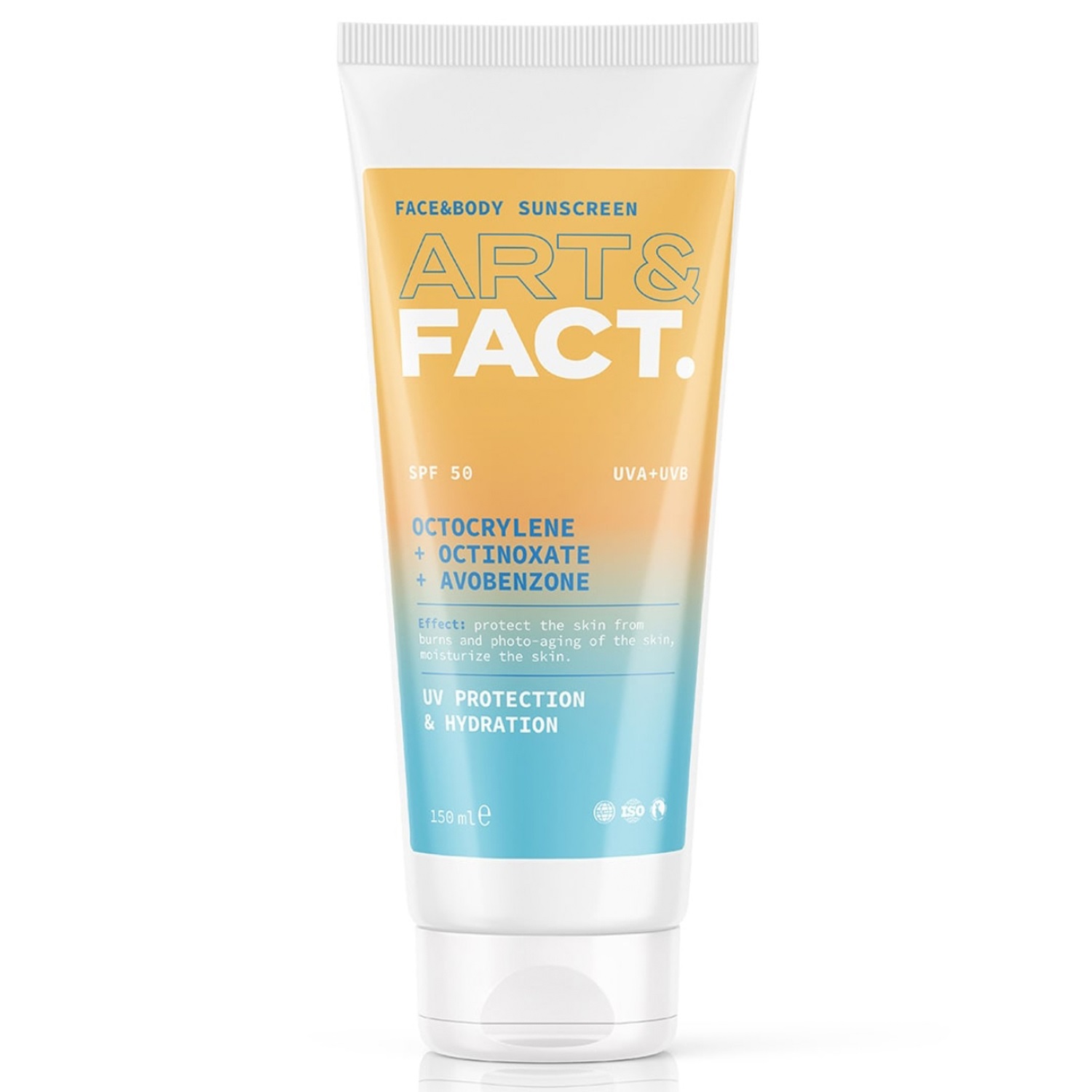 Арт&Факт Ежедневный солнцезащитный крем SPF 50 с химическими фильтрами Octocrylene + Octinoxate + Avobenzone. Face&body sunscreen для всех типов кожи лица и тела, 150 мл (Art&Fact, Защита от солнца) фото 0