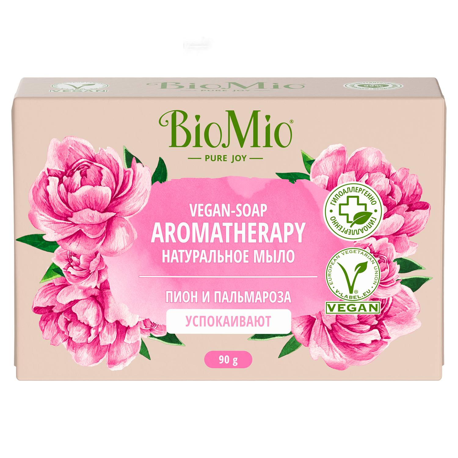 BioMio Натуральное мыло Пион и пальмароза Vegan Soap Aromatherapy, 90 г (BioMio, Мыло) biomio bio soap натуральное мыло пион и пальмароза 3шт по 90 г