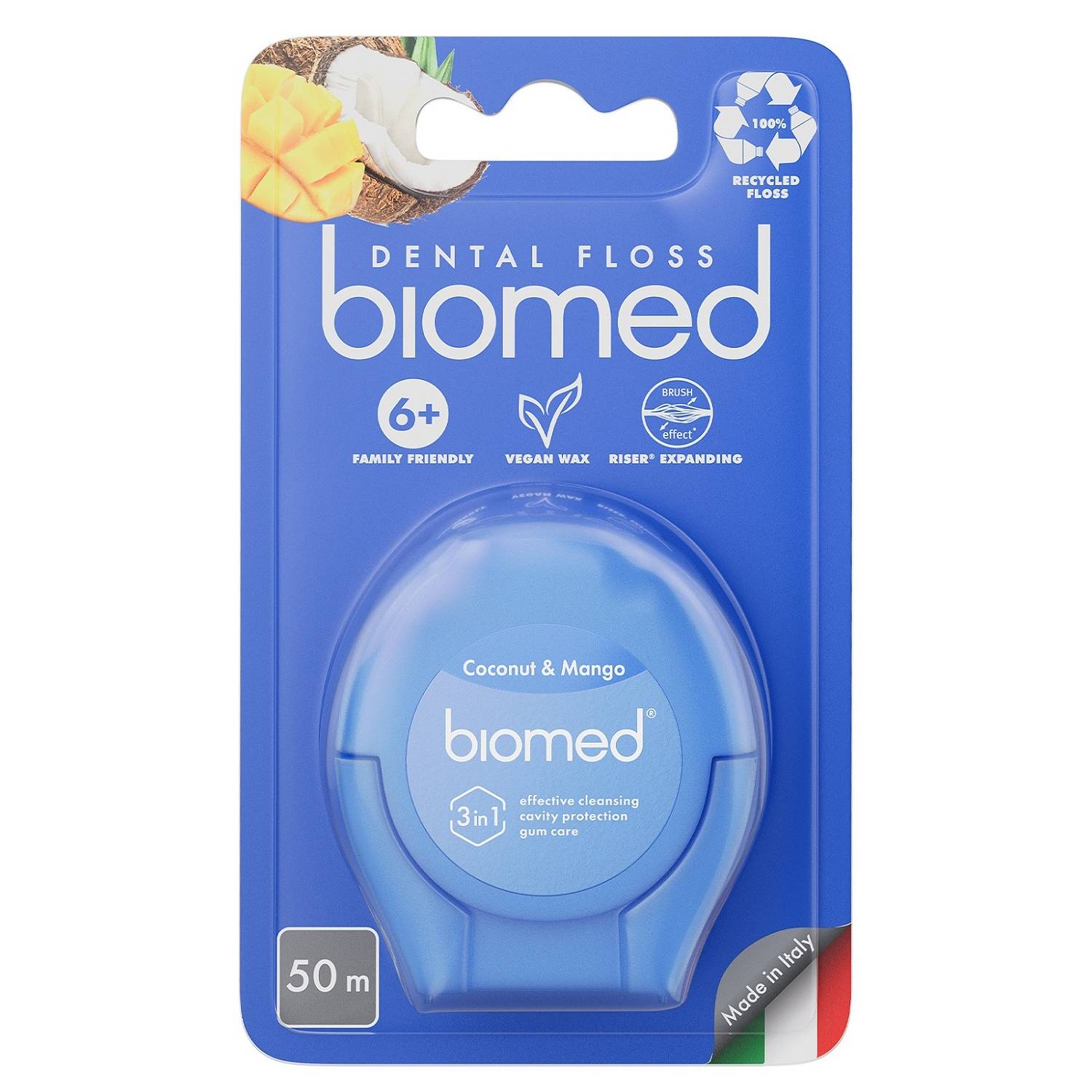 цена Splat Объемная вощеная зубная нить Dental Floss c ароматом кокоса и манго 6+, 50 м (Splat, Biomed)